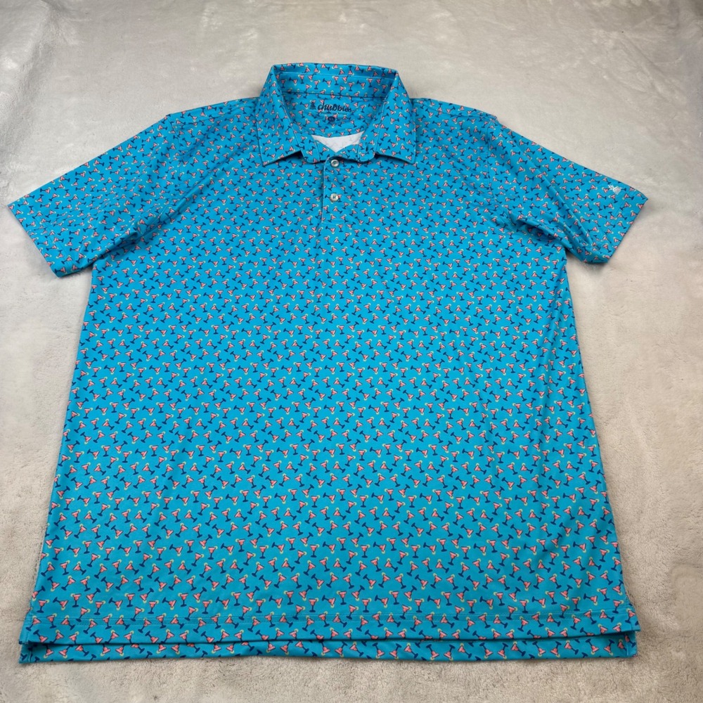 Chubbies‎ Men's XL Blue Martini Print Short Sleeve Polo Golf Shirt
